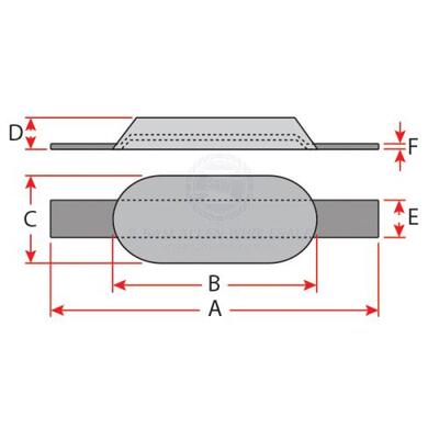 Zinc Block Anode Oval With Strap 250mm x 75mm x 32mm