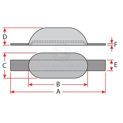 Zinc Block Anode Oval With Strap 170mm x 85mm x 50mm