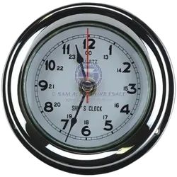 Clock chromed Brass 80mm Diam White Face 115mm Diam Base