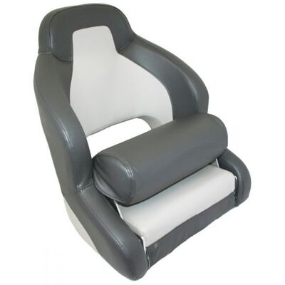 Compact Flip-Up Admiral Helmsman Seat - Charcoal/Light Grey & Grey Seat Cover Bundle