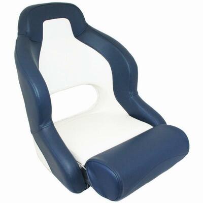 Compact Flip-Up Admiral Helmsman Seat - Dark Blue/White & Grey Seat Cover