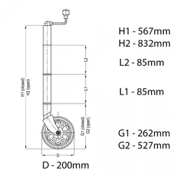 Alko Jockey Wheel C/W Clamp. 8" 628100