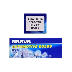 Narva 24V 5W R5W BA15S Incandescent Globes (Box Of 10)