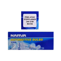 Narva 24V 21W P21W BA15S Incandescent Globes (Box Of 10)