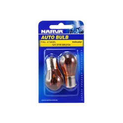 Narva 12V 21W Amber PY21W BAU15S Incandescent Globes (Blister Pack Of 2)