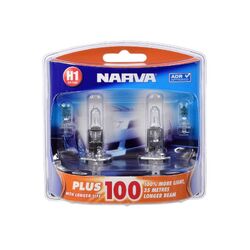 Narva H1 12V 55W Plus 100 Longer Life Halogen Headlight Globes (Bl2)