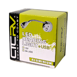 Coast to Coast 12V LED Aluminium Reading Light With 2A Usb.