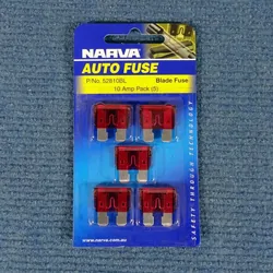 Narva 10 Amp Red ATS Blade Fuse - 5 Per Pack. 52810BL