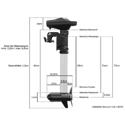 Ventura W5.0 160lbs Thrust (5HP) 24V - 21" Shaft Electric Outboard (Forward Steer)