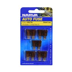 Narva 7.5 Amp Brown Standard Ats Blade Fuse (Blister Pack Of 5)