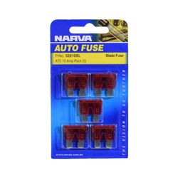 Narva 10 Amp Red Standard Ats Blade Fuse (Blister Pack Of 5)