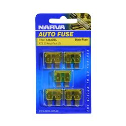 Narva 20 Amp Yellow Standard Ats Blade Fuse (Blister Pack Of 5)