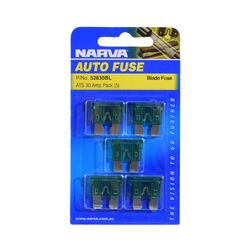 Narva 30 Amp Green Standard Ats Blade Fuse (Blister Pack Of 5)