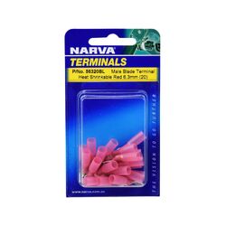 Narva 6.3 X 0.8mm Adhesive Lined Male Blade Terminal Red (Blister Pack Of 20)