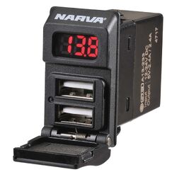 Narva 12/24V Dual USB Charger With LED Volt/Amp Meter