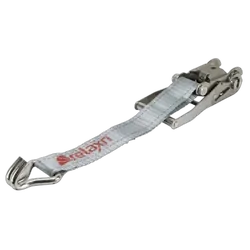 Tie down 50mm webbing x 8.0m with SS ratchet buckle & J hooks grey