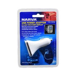 Narva Dual USB Adaptor With LED Volt/Amp Meter Display (Blister Pack Of 1)