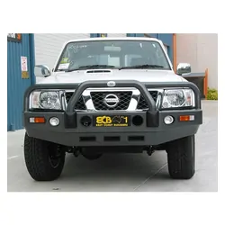 ECB Big Tube Bar w/Lights to Suit Nissan Patrol GU Y61 4.2LT Diesel 10/04-Onwards Silver Hammer Tone