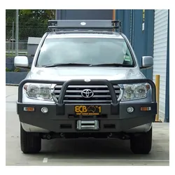 ECB Winch Compatible Big Tube Bar w/Lights to Suit Toyota Landcruiser 200 Series VX 11/07 to 01/12 Silver Hammer Tone