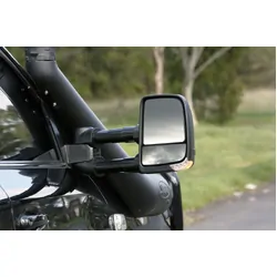 Clearview Towing Mirrors [Next Gen, Pair, Heated, 3-in-1 Turn Signal, Courtesy, & Clearance Lights, Electric, Black] - Mitsubishi Pajero 2001 on