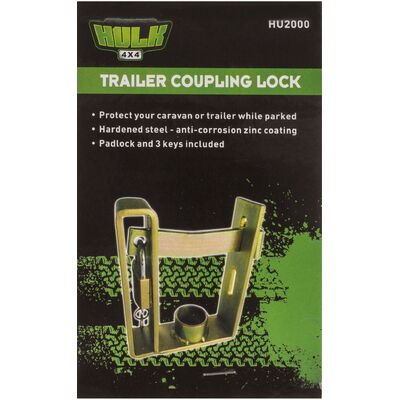 Hulk 4x4 Dual Trailer Coupling Lock Inc Padlock & 3 Keys Zinc Coated