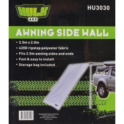 Hulk 4x4 Awning Side Wall Grey 2 X 2.5M With Storage Bag