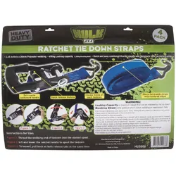 Hulk 4x4 Pkt 4 Hd Ratchet Tie Down Straps 4.65M X 38Mm Blue