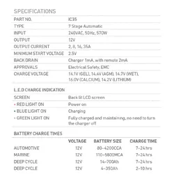 12V Automatic 35 Amp 7 Stage Battery Charger Multi Chemistry Lithium