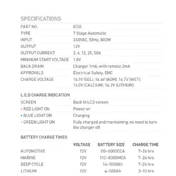 12V Automatic 50 Amp 7 Stage Battery Charger Multi Chemistry Lithium