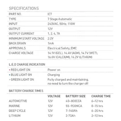 12V Automatic 7 Amp 7 Stage Battery Charger Multi Chemistry Lithium