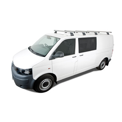 Rhino Rack Heavy Duty Rltf Silver 4 Bar Roof Rack For Volkswagen Caravelle 7H 2Dr Van Swb (Low Roof) 04/08 To 11/15