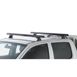 Rhino Rack Heavy Duty Rlt600 Trackmount Black 2 Bar Roof Rack For Toyota Hilux Gen 7 4Dr Ute Dual Cab 04/05 To 09/15