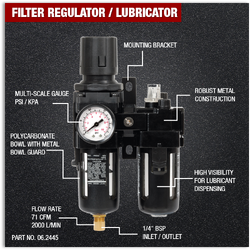 Jamec Pem Filter Regulator/Lubricator - Compressed Air 1/4" Bsp Female