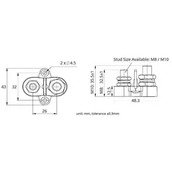 M10X35.5Mm Red Twin Power Post 48V/300A S/S Stud & Washer With Separator