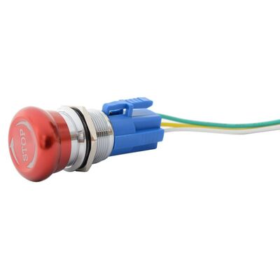 No/Nc Panel Mnt Metal E-Stop Pre-Wired 150Mm Twist To Reset 28Mm M/Head 22Mm Hole Dia.