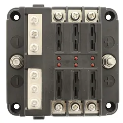 Fuse Block 6 Way Ats Fuse Negative Bus Bar & Red Led Fuse Blown Led On