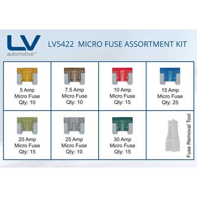 Micro Blade Fuse Assortment 101Pcs: 5Ax10; 7.5Ax10; 10Ax15 15Ax25; 20Ax15; 25Ax10; 30Ax15