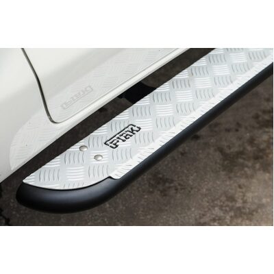 Piak Side Steps Curved Down AL Checker Plate Black To Suit Toyota Hilux 2005-2015