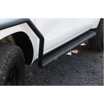 Piak Side Steps Curved Down AL Checker Plate Silver To Suit Toyota Hilux 2015+