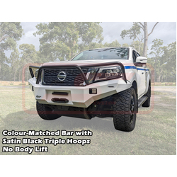 PSR Ambush Bar Nissan Navara NP300 SERIES 5 FACELIFT Ambush Satin Black Triple Hoop Bar, Pre-Runner infill (No Body Lift), Slimline Black Fairlead