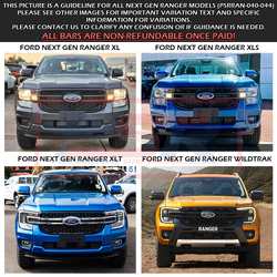 PSR Ambush Bar Ford Ranger Next Gen Ambush Customer Painted Triple Hoop Bar, Infill (1" Body Lift), Standard Black Fairlead, 4 Sensors, XLT Camera, Fa