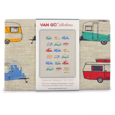 Van Go Collections Tea Towel  Seasonal Collection  Coloured Caravans