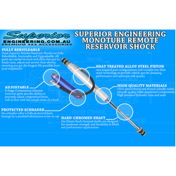 Superior Adjustable 2.0 Monotube Remote Reservoir Shock Rear 6 Inch (150mm) Lift - 12.5 Inch Travel (Each) - MRA6-5001P150SAL