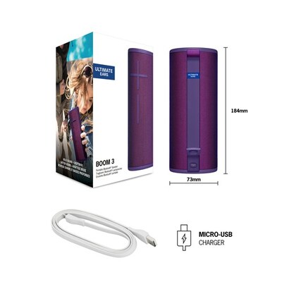 Ultimate Ears BOOM 3 Ultraviolet Purple Waterproof TWS Bluetooth Speaker