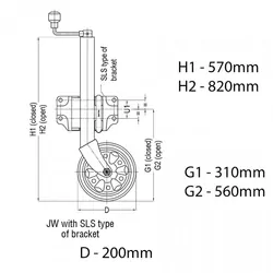 Alko Jockey Wheel 200 W/H Locking Pin Swivel Bracket. 628204