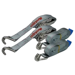 Relaxn Tie Down Ratchet Strap Stainless Steel 25mm Double J Hook - Grey Pair 1.2M +2.8M