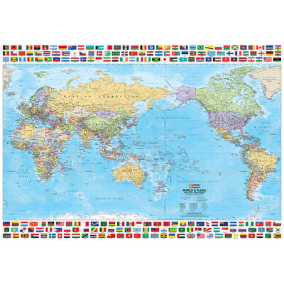 World & Flags Map - 1000x700 - Unlaminated