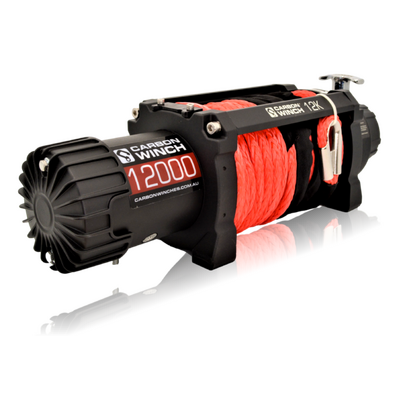 Carbon 12K Ver.2 12000Lb Electric Winch With Red Synthetic Rope And Hook