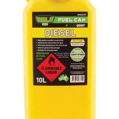 Hulk 4x4 Fast Flow Plastic Fuel Can 10Lt Diesel Yellow