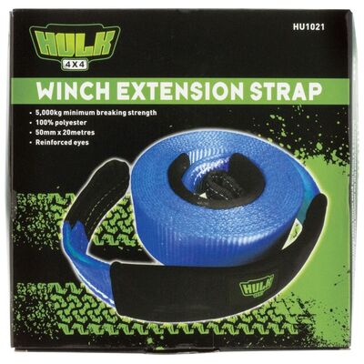 Hulk 4x4 Winch Extention Strap 5000Kg 100% Polyester Blue 50Mm X 20M